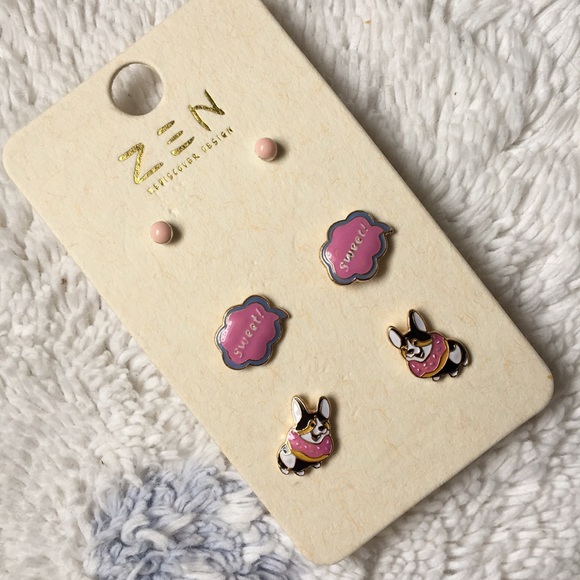 ZEN Jewelry - Zen 3-pack earrings Sweet/Corgie donut/simple pink